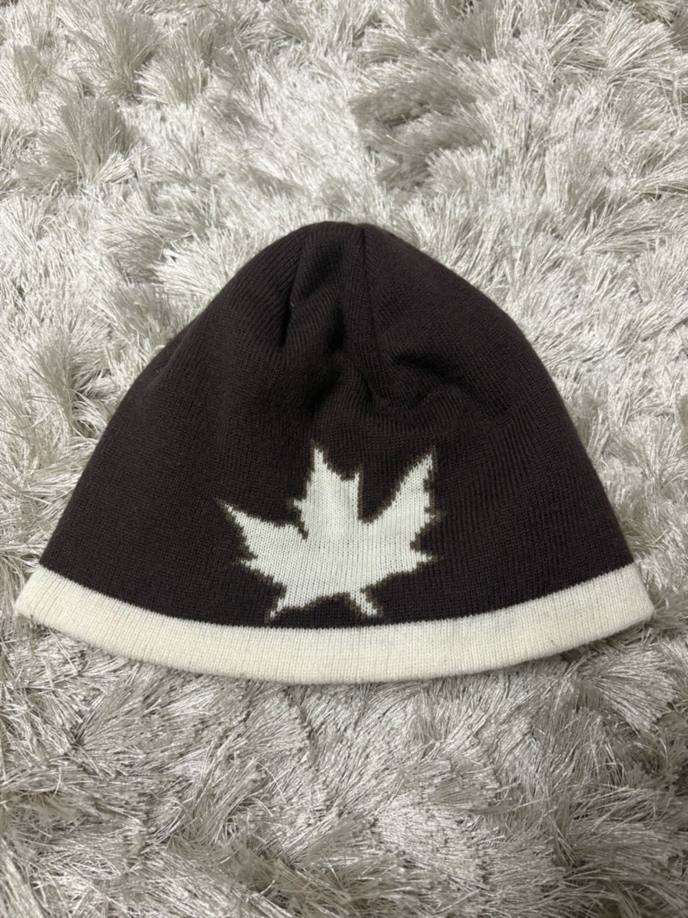 HBC 🇨🇦 Brown Knit Beanie with White Maple Leaf OS